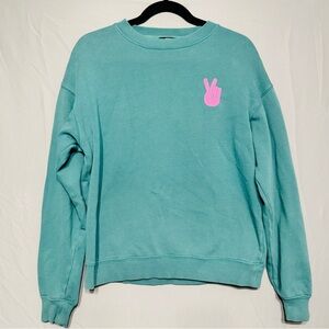 Womens Positive Energy Flows Graphic Sweatshirt Size S Teal Pink Peace Lounge